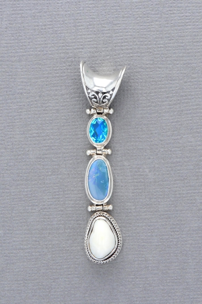 Sterling Silver Pendant with Elk Ivory, Quartz, & Boulder Opal